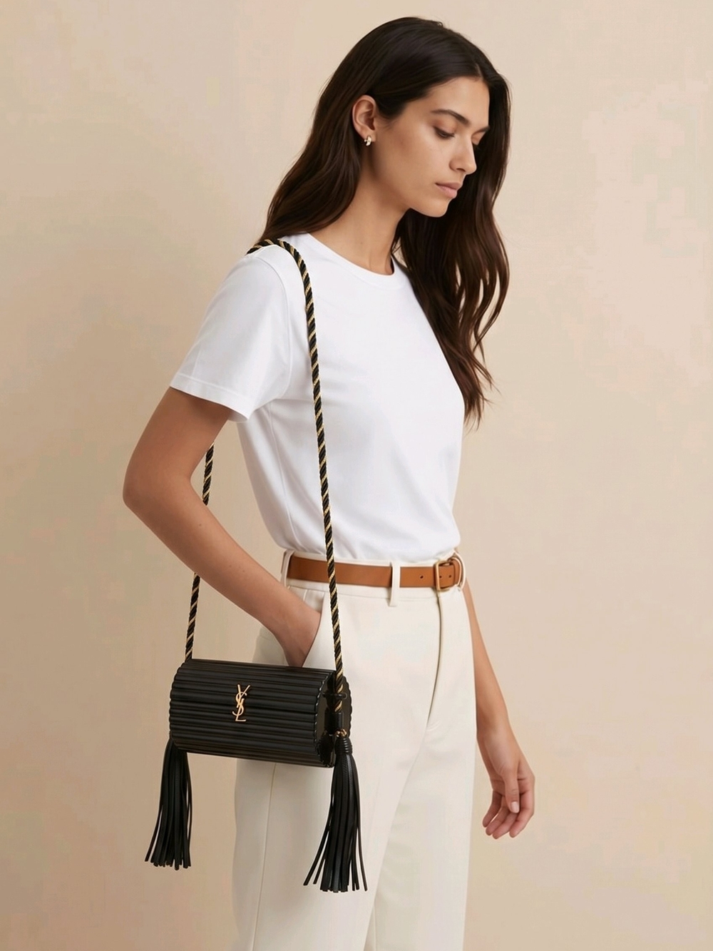 Black and Gold Crossbody bag with Tassels
